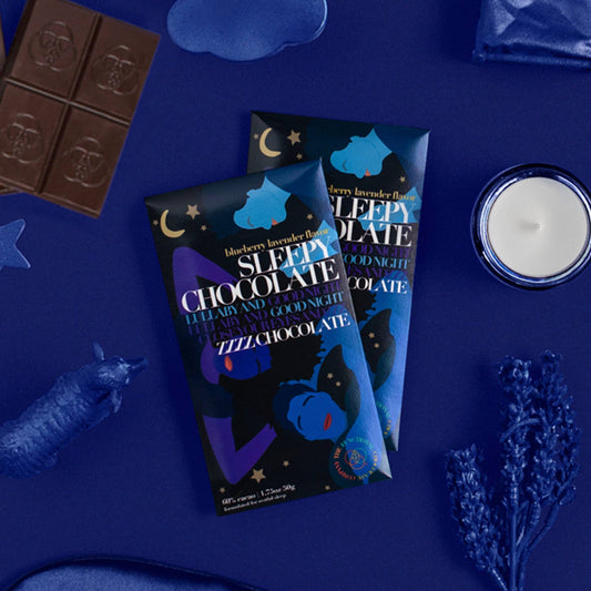 Fall asleep faster with this Sleepy Chocolate - Sleep Formula - Blueberry Lavender Chocolate. One bite and you'll be alright.
