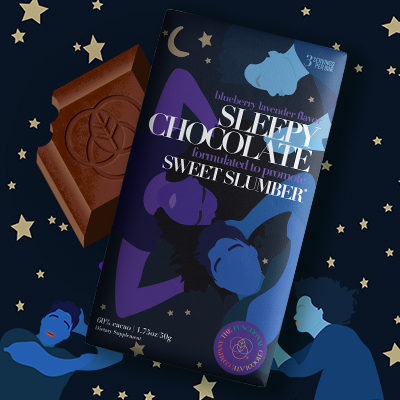 Fall asleep faster with this Sleepy Chocolate - Sleep Formula - Blueberry Lavender Chocolate. One bite and you'll be alright.